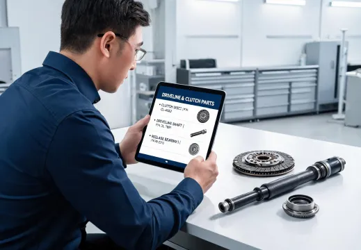 Technician reviewing driveline catalog data